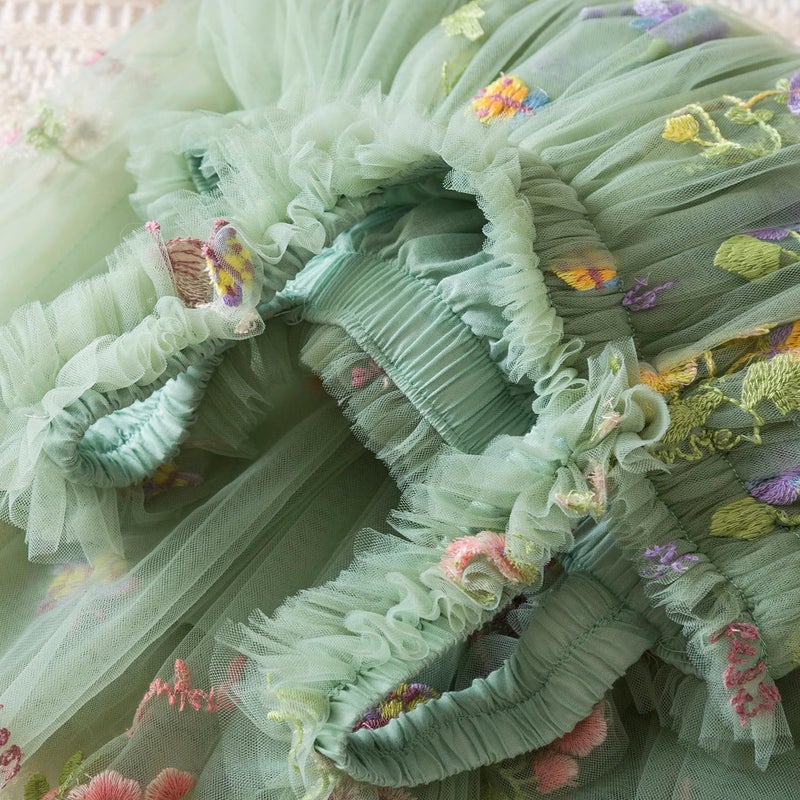 Nileafes Baby Girl Casual Tutu Dress Strap Tulle Flower Butterflies Embroidery Princess Dresses Size 120 (4-5 Years, 107-Green) - Image 5