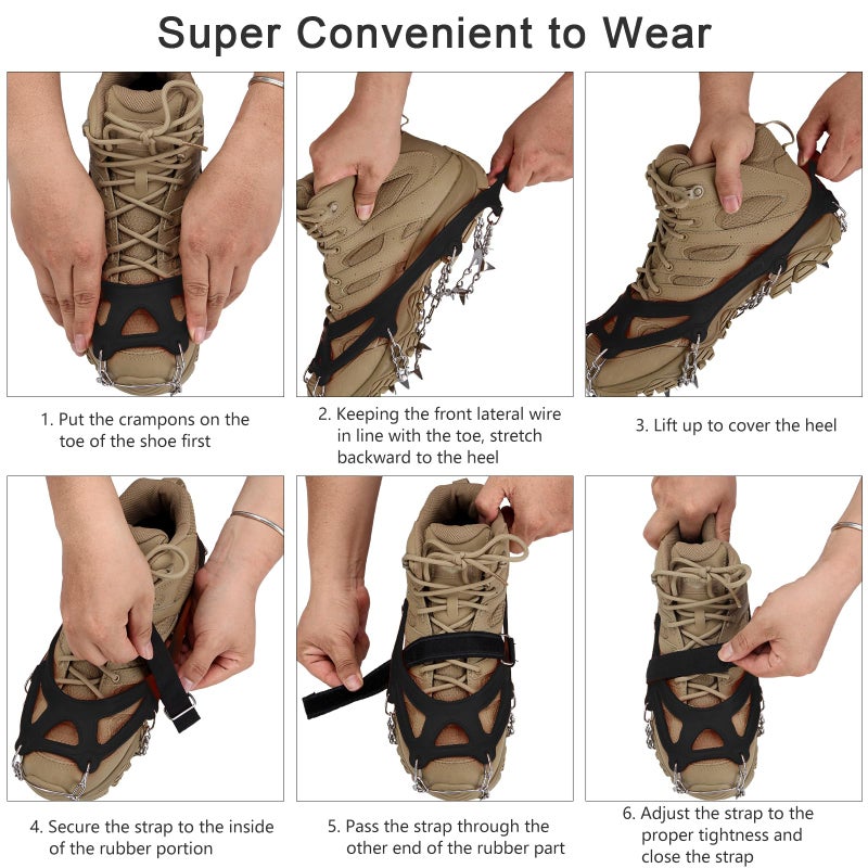 Uelfbaby Crampons 19 Spikes with Stainless Steel Chain Ice Snow Grips Traction Cleats System Safe Protect for Walking, Jogging, Climbing, Hiking on Snow and Ice, Boots Chains for Women Men (Black, Medium) - Image 5
