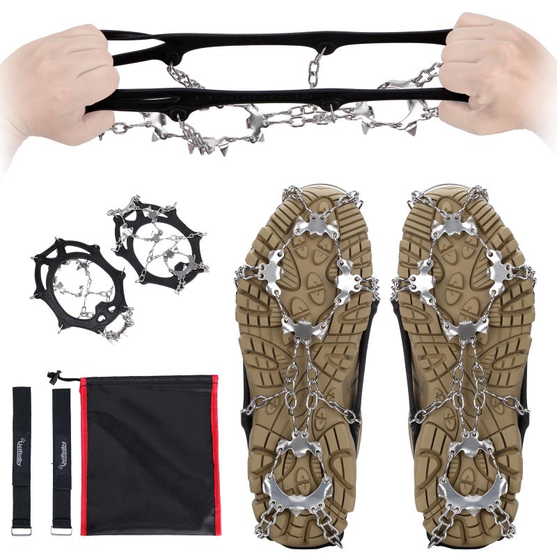 Uelfbaby Crampons 19 Spikes with Stainless Steel Chain Ice Snow Grips Traction Cleats System Safe Protect for Walking, Jogging, Climbing, Hiking on Snow and Ice, Boots Chains for Women Men (Black, Medium) - Image 2