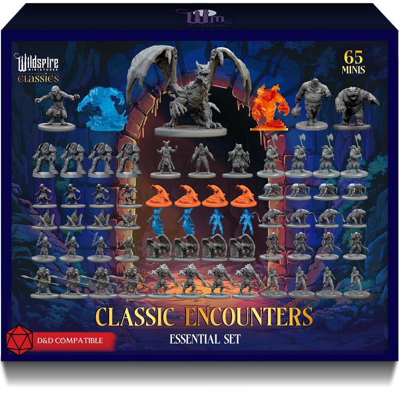 Wildspire Classic Encounters - Essential Set - 65 Iconic DND Miniatures Bulk Monsters, 28mm, Unpainted Tabletop RPG DND Minis Figures, Dungeons & Dragons D&D Miniatures, Fantasy D&D Figures, Assembled Unprimed - Image 1