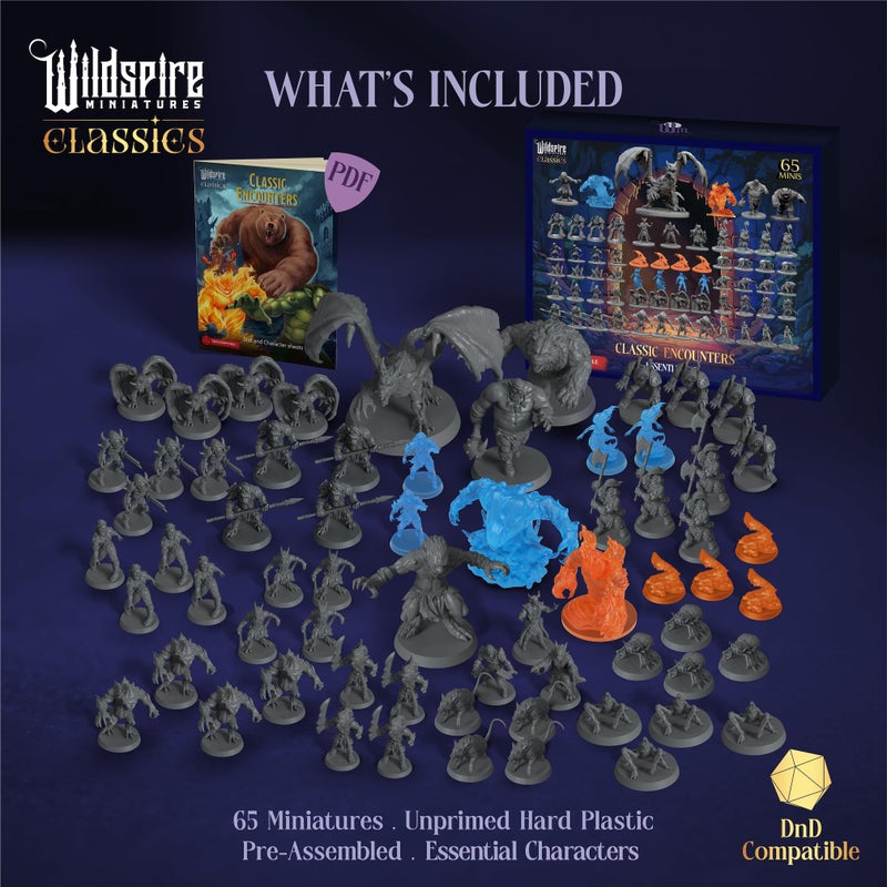 Wildspire Classic Encounters - Essential Set - 65 Iconic DND Miniatures Bulk Monsters, 28mm, Unpainted Tabletop RPG DND Minis Figures, Dungeons & Dragons D&D Miniatures, Fantasy D&D Figures, Assembled Unprimed - Image 2