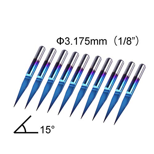 Genmitsu 10Pcs Nano Blue Coat Engraving Bits, 15 Degree 0.1mm Tip 1/8" Shank Conical V-Bit - Image 2