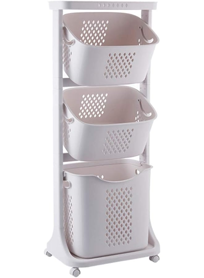 U-HOOME Laundry Basket With Wheel Rolling Laundry Sorter 3-Tier Basket Stand With 6 Side Hooks For Kitchen Bathroom Trolley Dirty Clothes Bag Washing Bin School Beauty Salon Utility Organizer Cart - Image 1