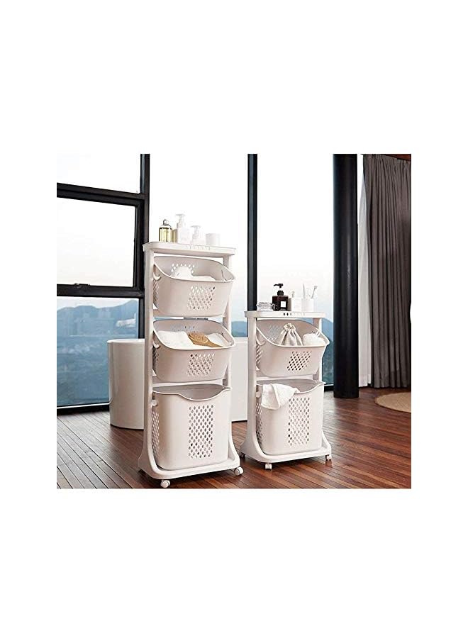 U-HOOME Laundry Basket With Wheel Rolling Laundry Sorter 3-Tier Basket Stand With 6 Side Hooks For Kitchen Bathroom Trolley Dirty Clothes Bag Washing Bin School Beauty Salon Utility Organizer Cart - Image 5