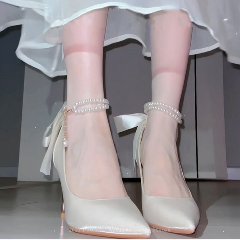 French High Heels Women'S Cheongsam Shoes Dress Shoes Bridesmaid Shoes Stiletto Heel White Wedding Shoes Bridal Shoes - Image 3