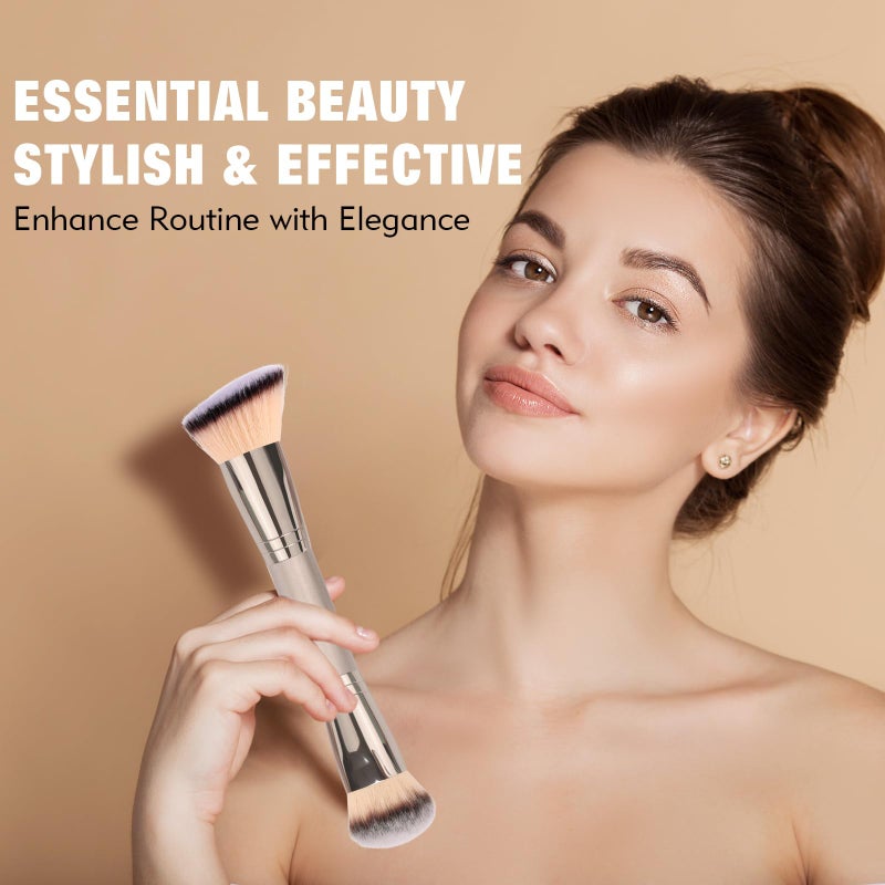 dpolla Foundation Makeup Brushes, 2Pcs Premium Dual-Ended Makeup Brush (Foundation, Powder, Blush & Contour Brushes) for Buffing Liquid, Cream, Powder, Blending Face Brush, Fit for Home, Travel & Gifting - Image 2