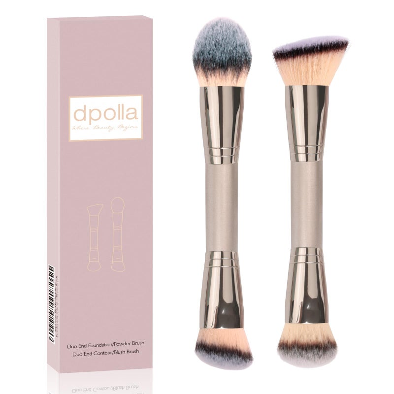 dpolla Foundation Makeup Brushes, 2Pcs Premium Dual-Ended Makeup Brush (Foundation, Powder, Blush & Contour Brushes) for Buffing Liquid, Cream, Powder, Blending Face Brush, Fit for Home, Travel & Gifting - Image 1