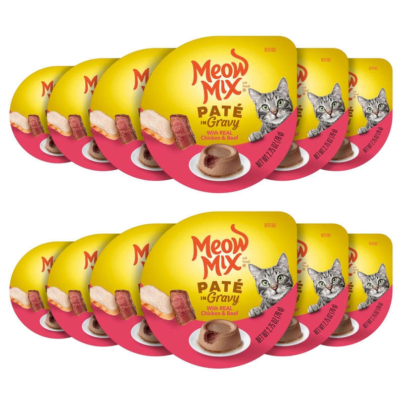 Meow Mix PatÃ© in Gravy Wet Cat Food with Real Chicken & Beef, 2.75 Ounce (Pack of 12) - Image 1