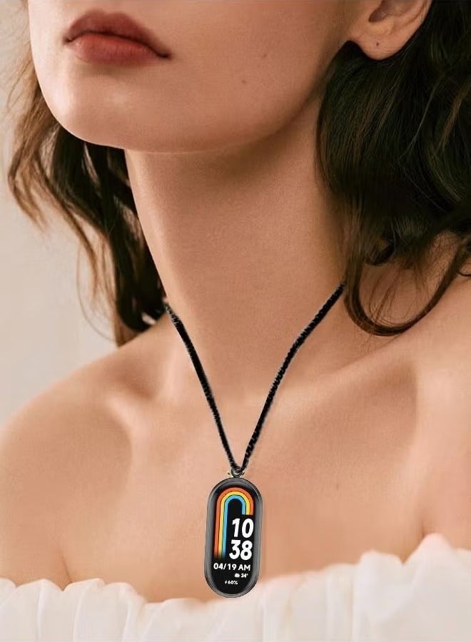 Xiaomi Band 8 حزام معدني مشترك الحبوب ملحق قلادة سلسلة قلادة سوداء - Image 5
