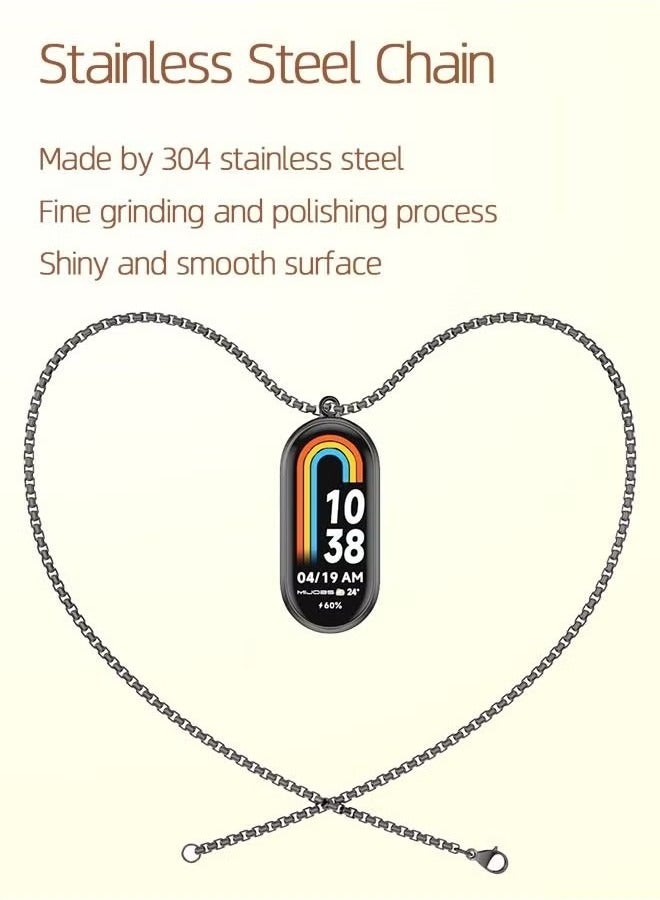 Xiaomi Band 8 حزام معدني مشترك الحبوب ملحق قلادة سلسلة قلادة سوداء - Image 4