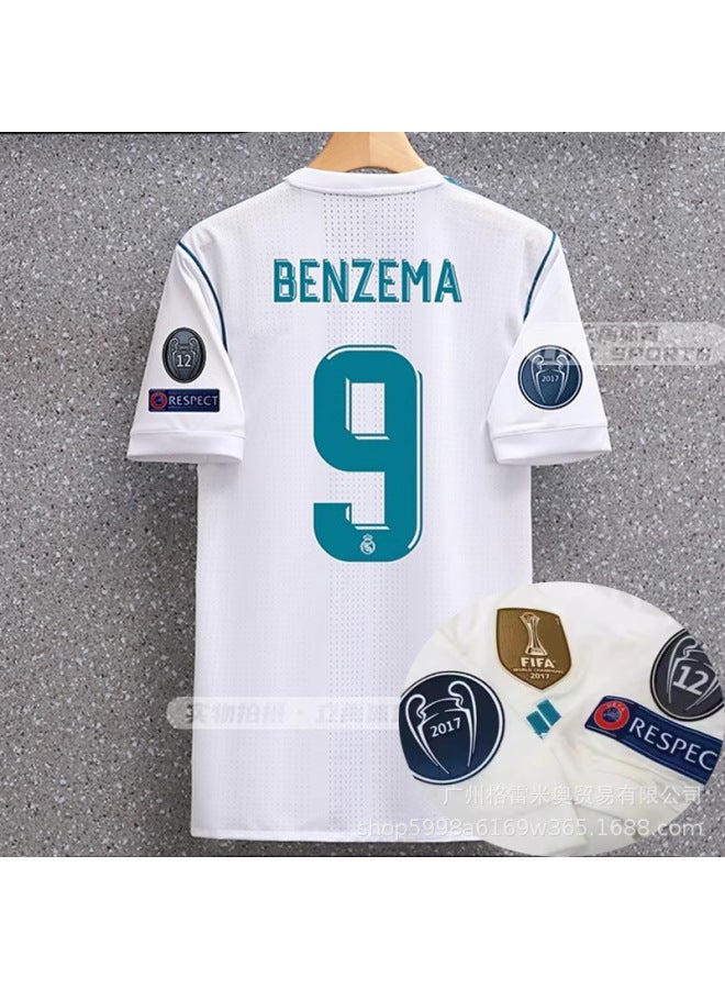 17-18 Real Madrid Home Star No. 9 Plus Champions League 12 Fair Strips Football Jersey - Image 1