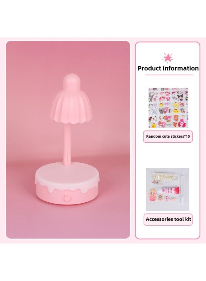 DIY Flower Nightlight Cream Glue Children's Handmade Toy Material Bag Girl's Gift Book Desktop Decoration-Color:[card Head Bag] Pink Flower Night Light + Material Package + Free 10 Stickers - Image 1