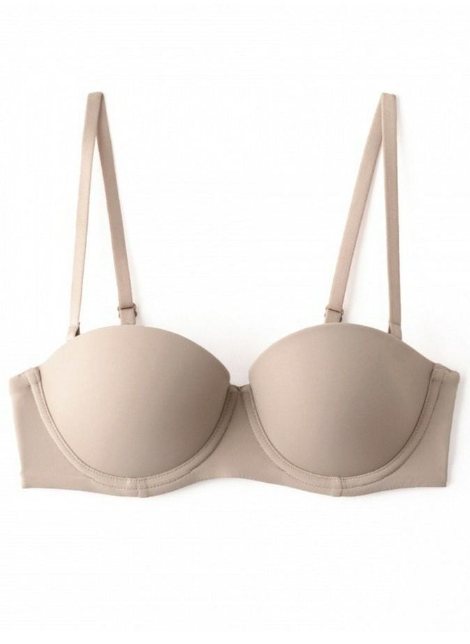 Loquat - Comfy Solid Color 1/2 Cup Bra Women's Underwear Beige - Image 1