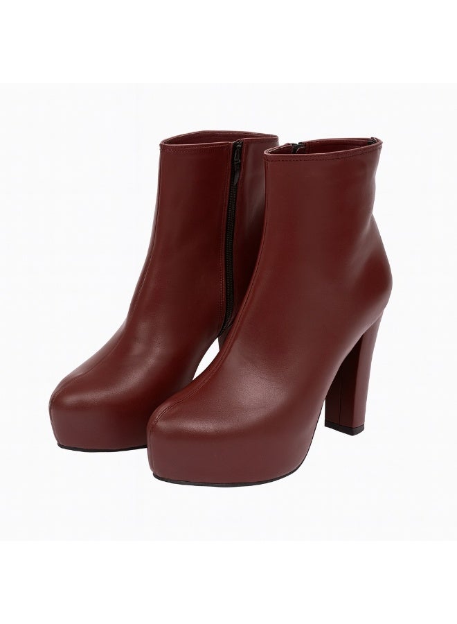 LIFESTYLISH Boot High Heels Leather With a Zipper R-24 - Maroon - Image 2