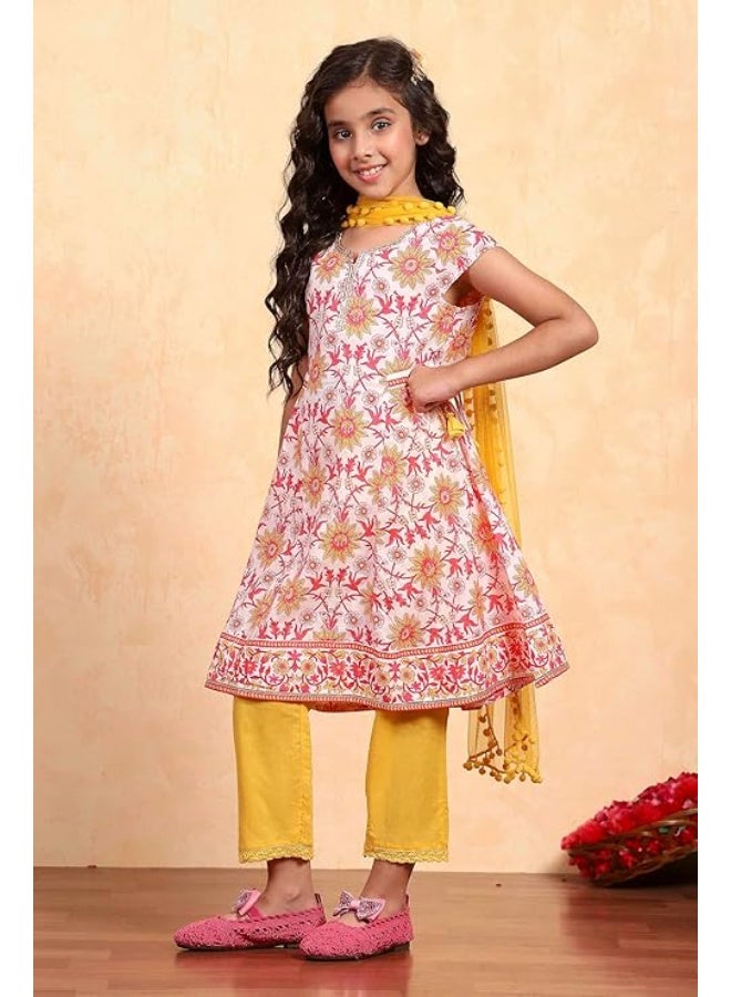Biba Girls 100% Cotton Short Sleeve Floral Print Flared Kurta Set 4to5y - Image 2