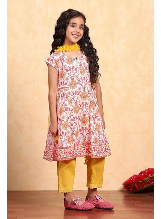 Biba Girls 100% Cotton Short Sleeve Floral Print Flared Kurta Set 4to5y - Image 3
