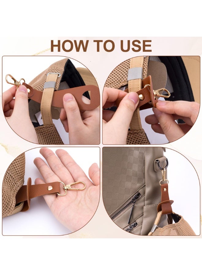 8pcs Leather Hat Clip for Travel on Bag, Hands-Free Luggage Backpack Handbag Hat Holder, Zipper Pull Replacement Outdoor Accessories for Duckbill Sun Baseball Cap- Black & Brown - Image 3