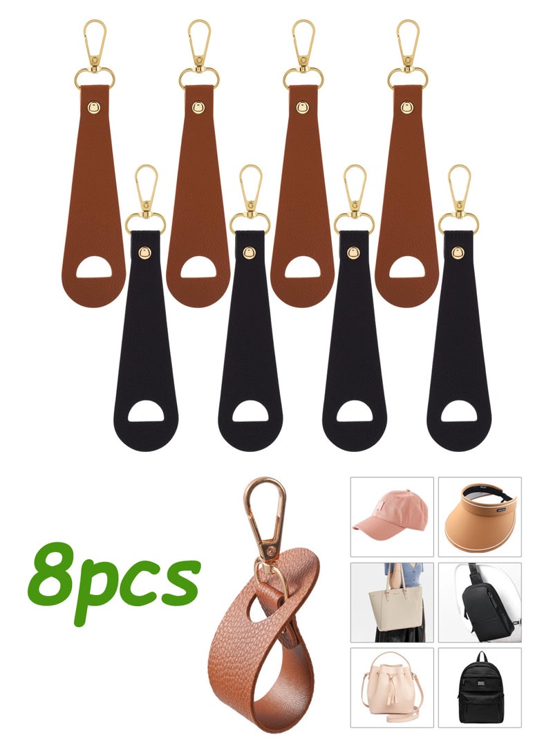 8pcs Leather Hat Clip for Travel on Bag, Hands-Free Luggage Backpack Handbag Hat Holder, Zipper Pull Replacement Outdoor Accessories for Duckbill Sun Baseball Cap- Black & Brown - Image 1