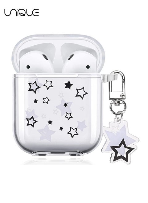 For Airpod 1/2 Cover Case - Clear Softshell with Star Keychain, Cute Charm Star Design, AirPods 2nd and 1st Gen Cases