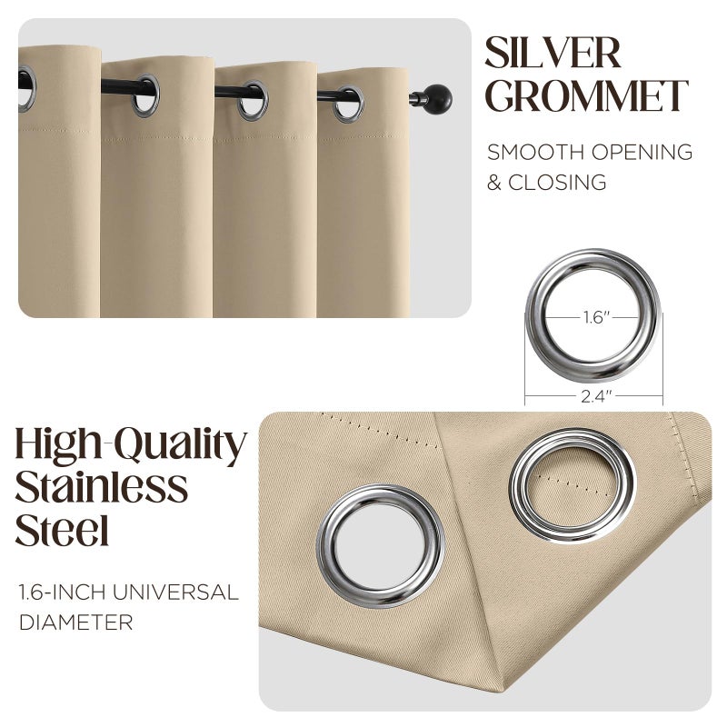 CUCRAF Light Beige Blackout Curtains 84 inch Length 2 Panels Set, Room Darkening Drapes for Living Room Bedroom, Thermal Insulated Light Blocking Grommet Window Curtain (W52 x L84 Inch) - Image 2