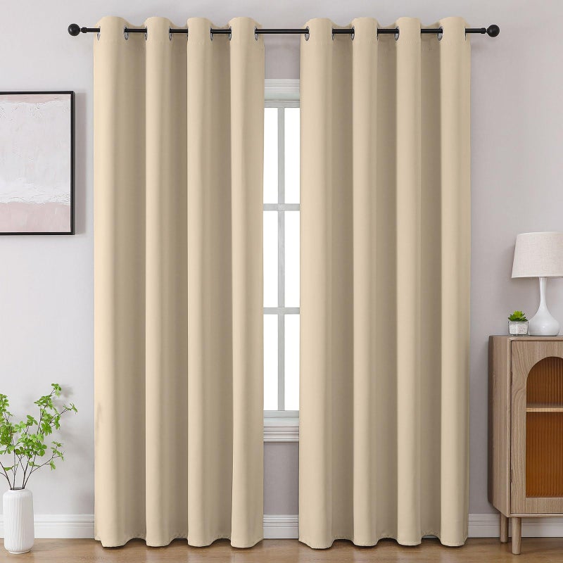 CUCRAF Light Beige Blackout Curtains 84 inch Length 2 Panels Set, Room Darkening Drapes for Living Room Bedroom, Thermal Insulated Light Blocking Grommet Window Curtain (W52 x L84 Inch) - Image 1