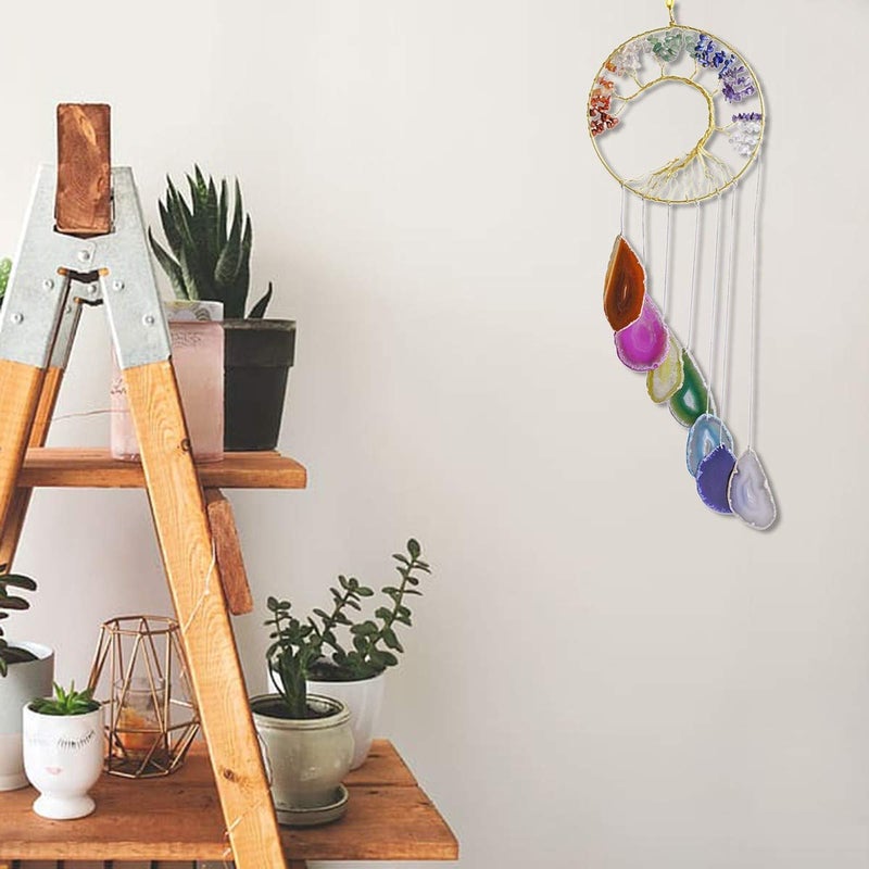 rockcloud Healing Crystals Tree of Life Wall Hanger Agate Slices Meditation Hanging Ornament Window Ornament Home Decor  Rainbow - Image 2