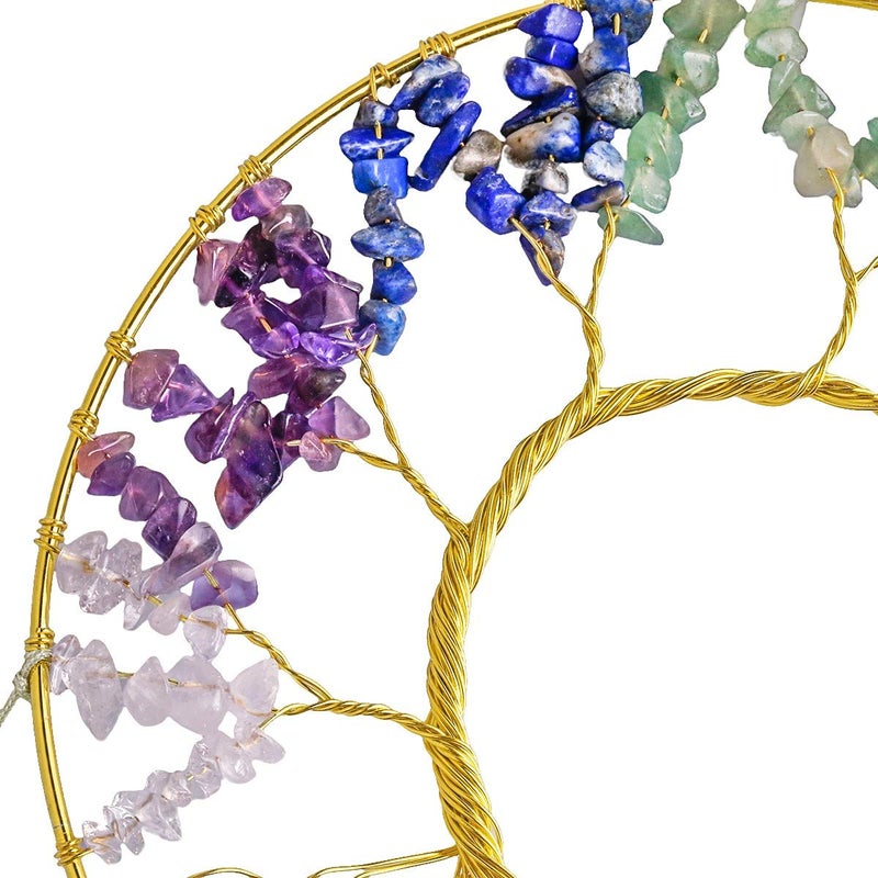 rockcloud Healing Crystals Tree of Life Wall Hanger Agate Slices Meditation Hanging Ornament Window Ornament Home Decor  Rainbow - Image 3