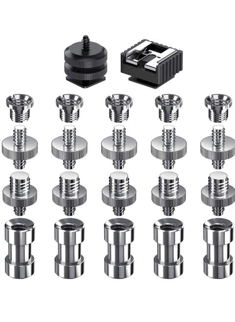Camera Screw Mount Kit, 22pcs 1/4" and 3/8" Converter Thread Adapter Hot Shoe Kit for DSLR Camera/Tripod/Monopod/Light Stand