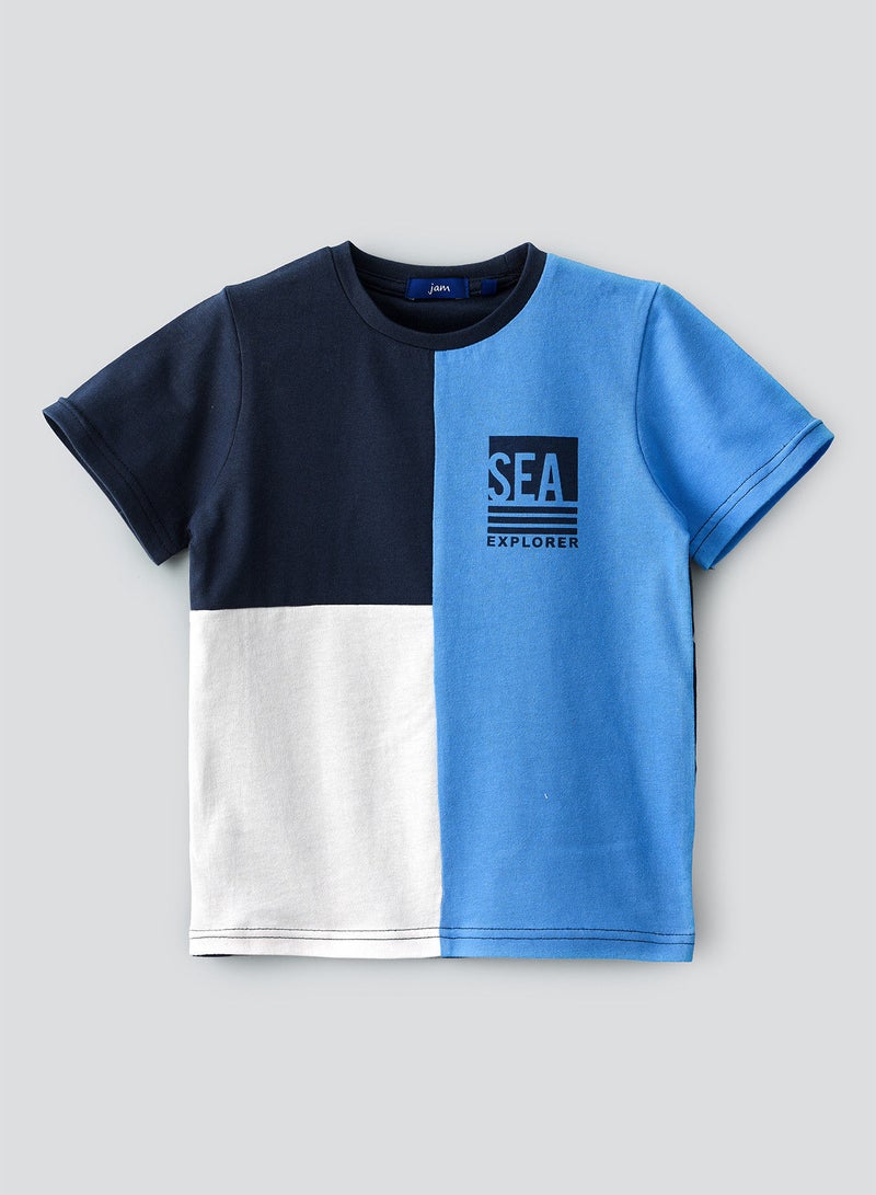 JAM Round neck s/slv knit t-shirt with 3 color panels - Image 1