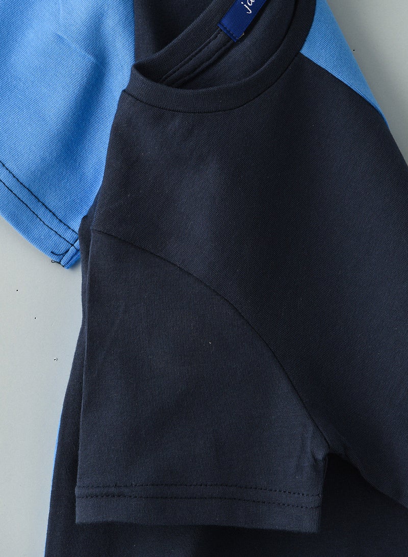 JAM Round neck s/slv knit t-shirt with 3 color panels - Image 4