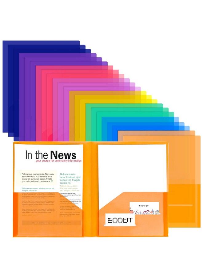 EOOUT 24 قطعة من حافظات البلاستيك الجيبية مع جيبين للطلاب والمكتب بحجم A4 8 ألوان متنوعة - Image 2