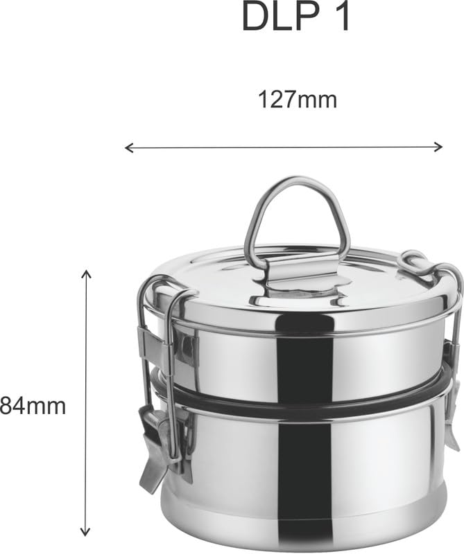 JVL Leak-Proof Stainless Steel Double Decker Lunch Box 600ml with Bag 2-Compartment Tiffin for Office & Kids Use Durable, Compact & Easy to Carry - Image 3