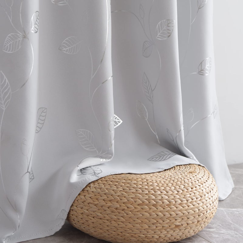 BUHUA Wave Silver Leaf Print Blackout Curtains for Living Room Darkening Curtains Light Blocking Curtains for Bedroom 38W?84L Greyish White 2 Panels - Image 2