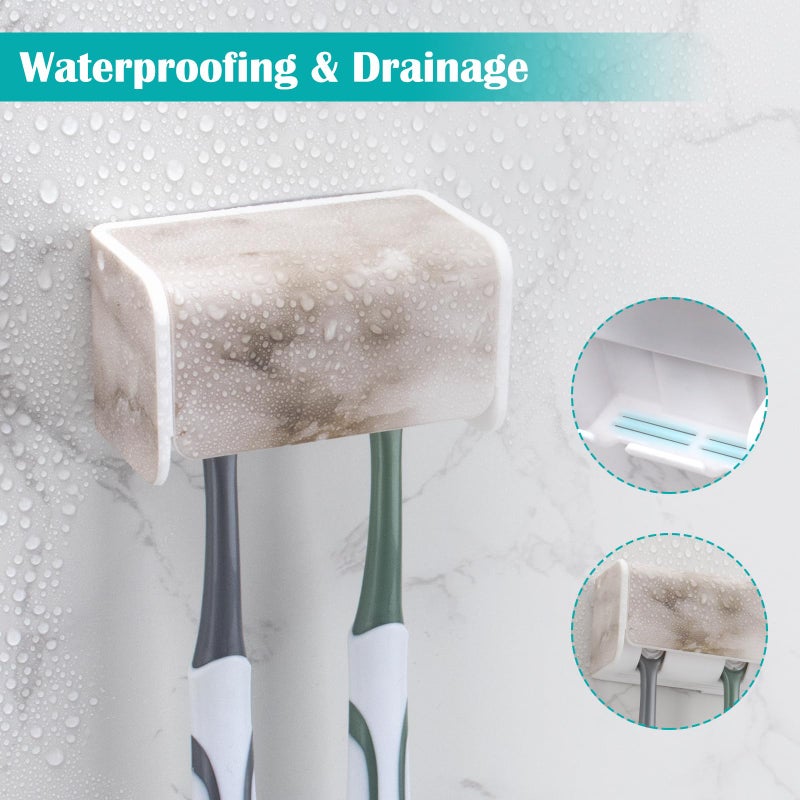 Parkmani 2 Pcs Toothbrush Holders Wall Mounted With Cover  Electric Tooth Brushing Holder For Bathroom  2 Slots Self Adhesive Toothbrush Organizer  Toothbrush Stand For Family  Kids (2  White Marble) - Image 3