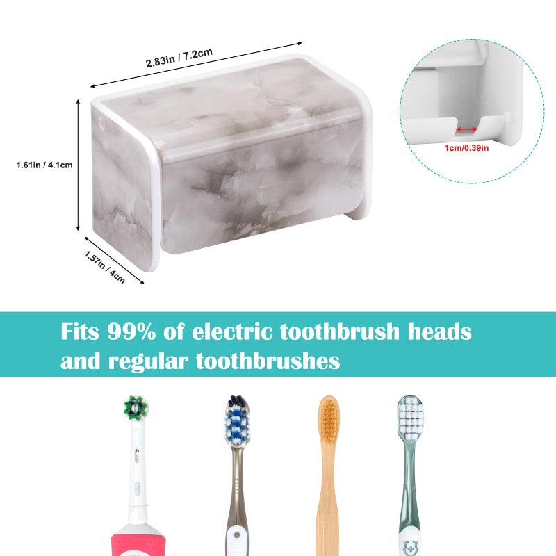 Parkmani 2 Pcs Toothbrush Holders Wall Mounted With Cover  Electric Tooth Brushing Holder For Bathroom  2 Slots Self Adhesive Toothbrush Organizer  Toothbrush Stand For Family  Kids (2  White Marble) - Image 5