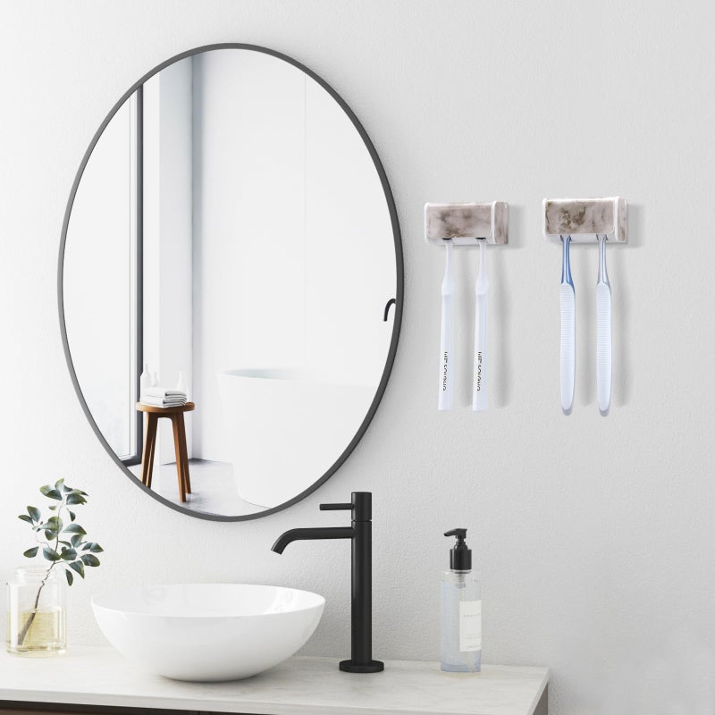 Parkmani 2 Pcs Toothbrush Holders Wall Mounted With Cover  Electric Tooth Brushing Holder For Bathroom  2 Slots Self Adhesive Toothbrush Organizer  Toothbrush Stand For Family  Kids (2  White Marble) - Image 2