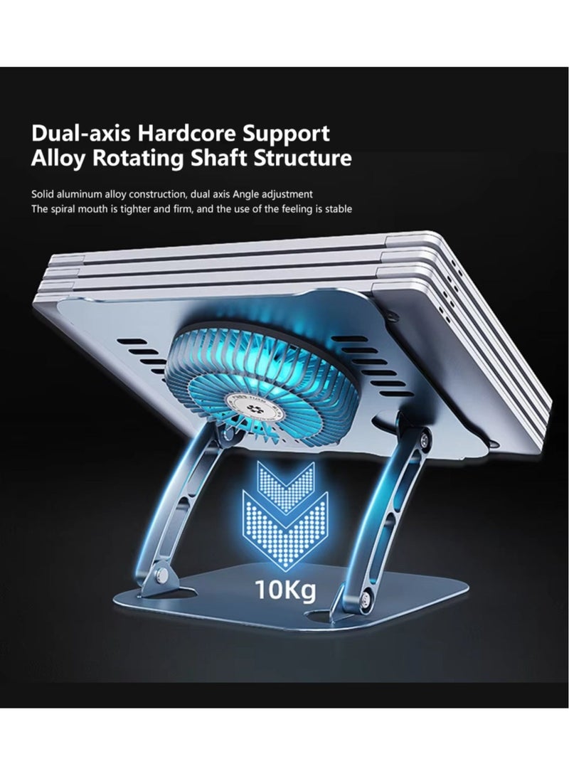 TIGER Laptop Stand V4.0 with Cooling Fans – 180° Adjustable Double Axis Aluminum Laptop Riser for Desk – Ergonomic, Foldable Stand for 11 to 17.3 Inch Notebooks – Anti-Slip, Durable & Heat Dissipating Laptop Holder for Office, Home & Study – Silver - Image 2