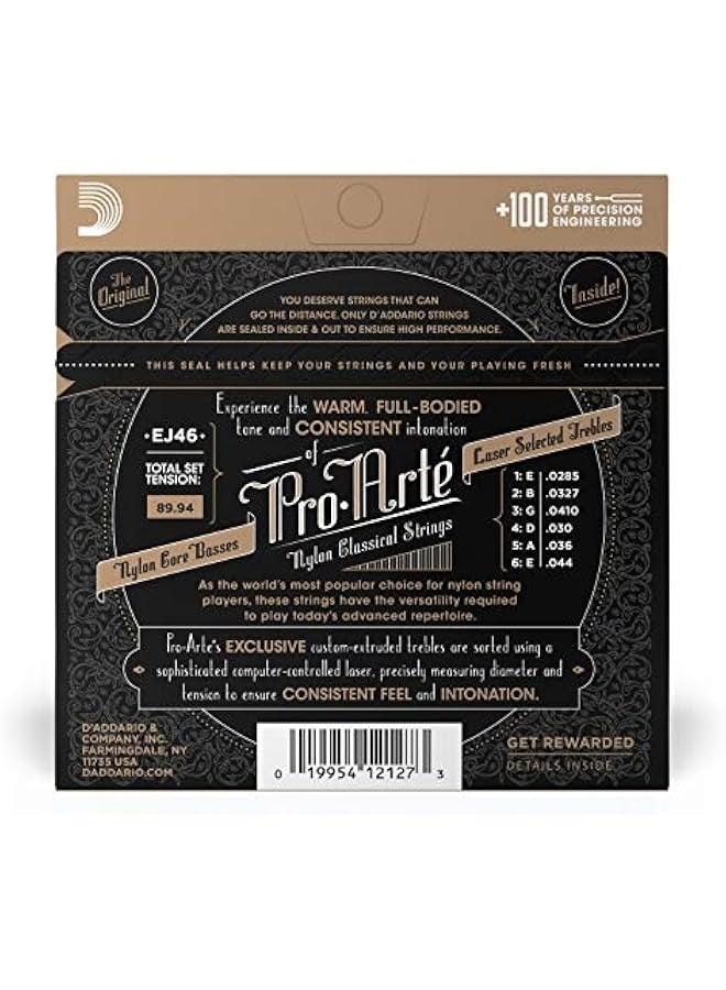 د'اداريو أوتار جيتار - أوتار جيتار كلاسيكية برو-أرت - EJ46 - أوتار نيلون - مع لف برغلي فضي ، قلب نيلون - توتر صعب ، عبوة واحدة - Image 2