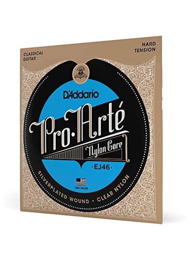 د'اداريو أوتار جيتار - أوتار جيتار كلاسيكية برو-أرت - EJ46 - أوتار نيلون - مع لف برغلي فضي ، قلب نيلون - توتر صعب ، عبوة واحدة - Image 1