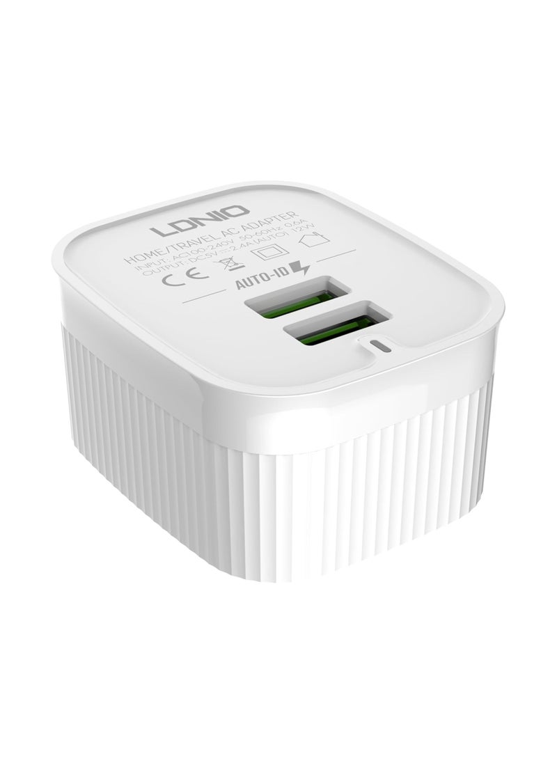 LDNIO - Ldnio A201 lightning Travel Charger with Dual USB Ports White - Image 1
