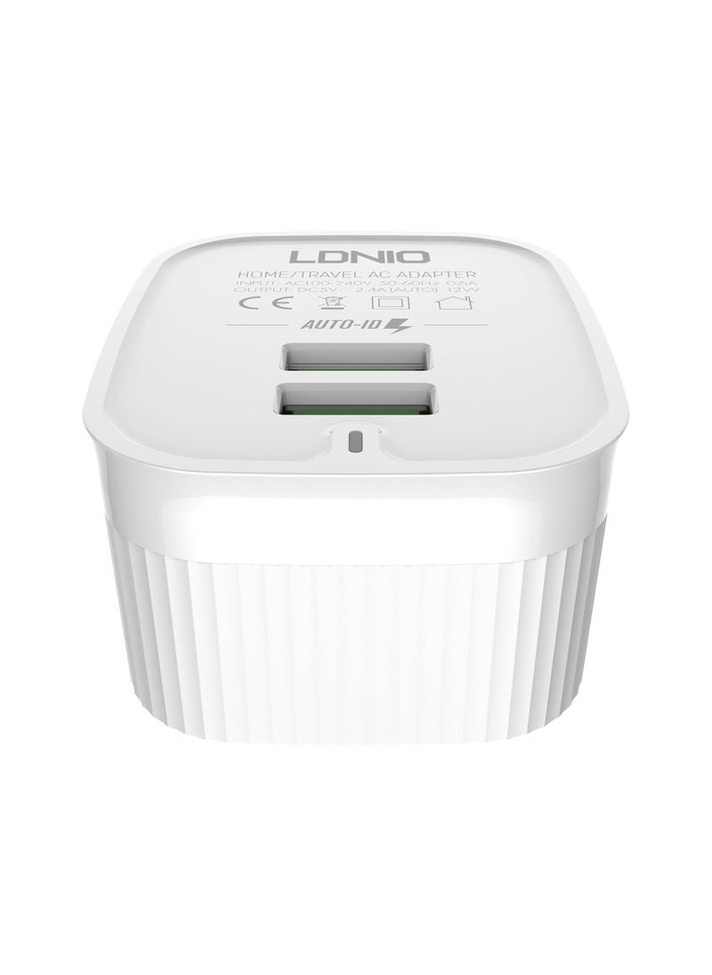LDNIO - Ldnio A201 lightning Travel Charger with Dual USB Ports White - Image 1