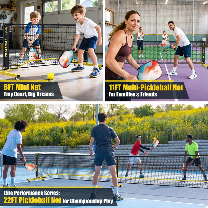 Fostoy Pickleball Set Net with Wheels, Portable 3in1 Pickle Ball Net with Carry Bag- 3 Size Options, Designed for All Weather Conditions, Steady Metal Frame & Take Down for Practice & Games (Black&Yellow) - Image 2