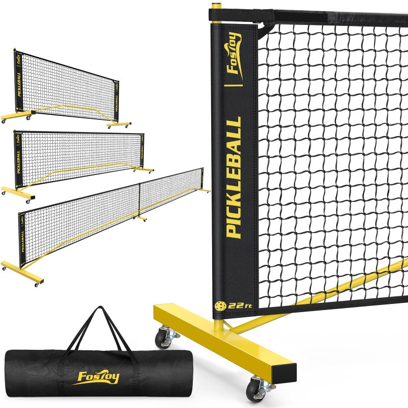 Fostoy Pickleball Set Net with Wheels, Portable 3in1 Pickle Ball Net with Carry Bag- 3 Size Options, Designed for All Weather Conditions, Steady Metal Frame & Take Down for Practice & Games (Black&Yellow) - Image 1