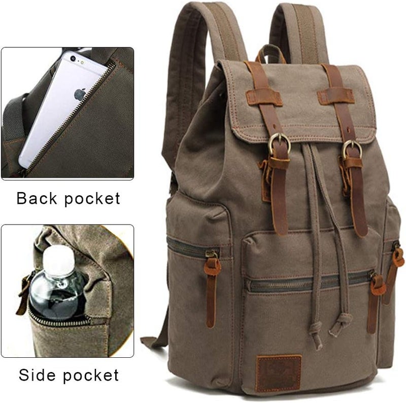 AUGUR High Capacity Canvas Vintage Backpack - for Camping Hiking Travel 12-17" Laptop - Image 4