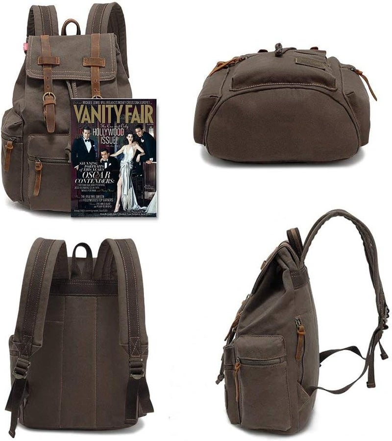 AUGUR High Capacity Canvas Vintage Backpack - for Camping Hiking Travel 12-17" Laptop - Image 2
