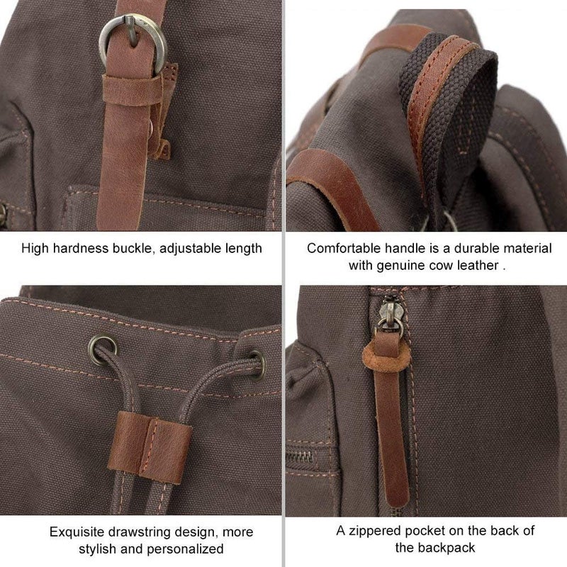 AUGUR High Capacity Canvas Vintage Backpack - for Camping Hiking Travel 12-17" Laptop - Image 3