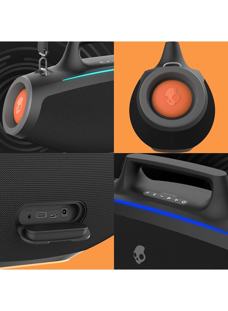 Barrel Bluetooth Boombox Speaker – Water-Resistant Wireless Portable Speaker, with LED Lightshow Mode, 12 Hour Battery, Multi-Link, & USB-C & USB-A Output Charging - Image 4