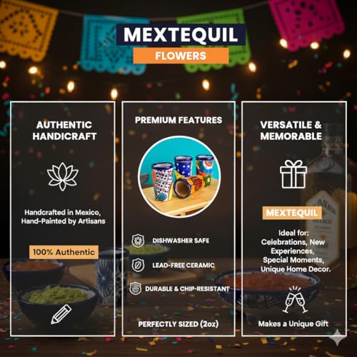 MEXTEQUIL - Talavera Shot Glasses Set of 4 Authentic Mexican Tequila Shot Glasses - Hand-painted - 2 Oz (Spring Floral) - Image 2