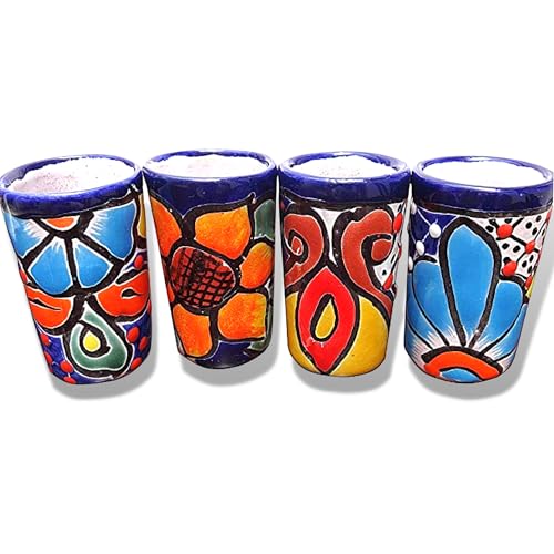 MEXTEQUIL - Talavera Shot Glasses Set of 4 Authentic Mexican Tequila Shot Glasses - Hand-painted - 2 Oz (Spring Floral) - Image 1