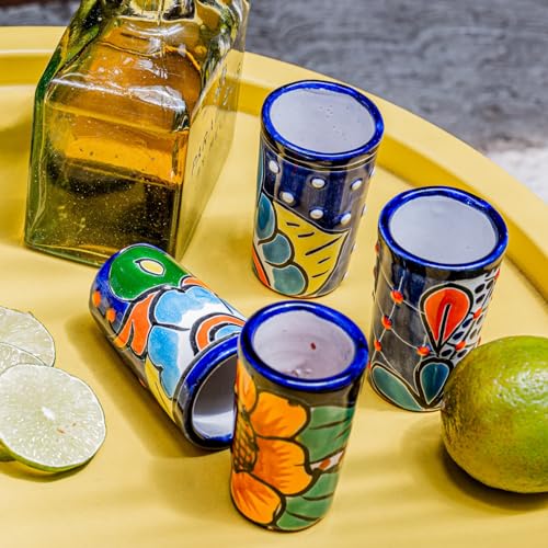 MEXTEQUIL - Talavera Shot Glasses Set of 4 Authentic Mexican Tequila Shot Glasses - Hand-painted - 2 Oz (Spring Floral) - Image 4